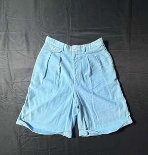 Ralph Lauren Vintage Light Blue Pleated Corduroy Trouser Shorts Size 10